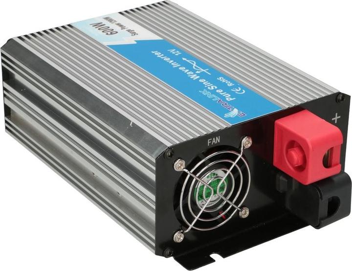 Produktbild Extralink VOLTAGE CONVERTER -,, PURE SINUS OPIP-600W power adapter/inverter Auto Aluminium, Black
