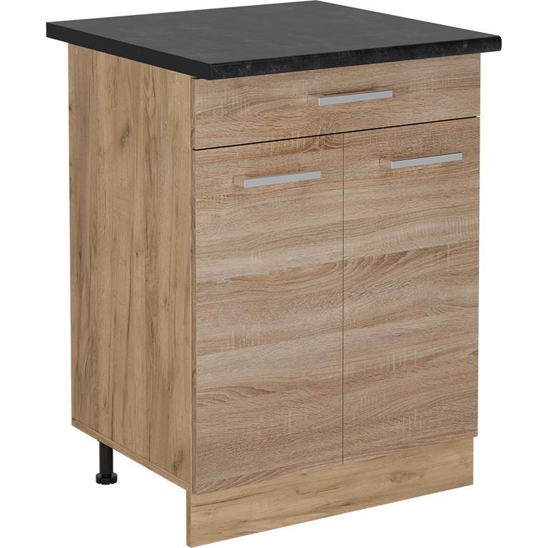 Vicco, Regal, Küchenunterschrank R-Line, Sonoma/Goldkraft Eiche, 60 cm mit Schublade, AP Anthrazit