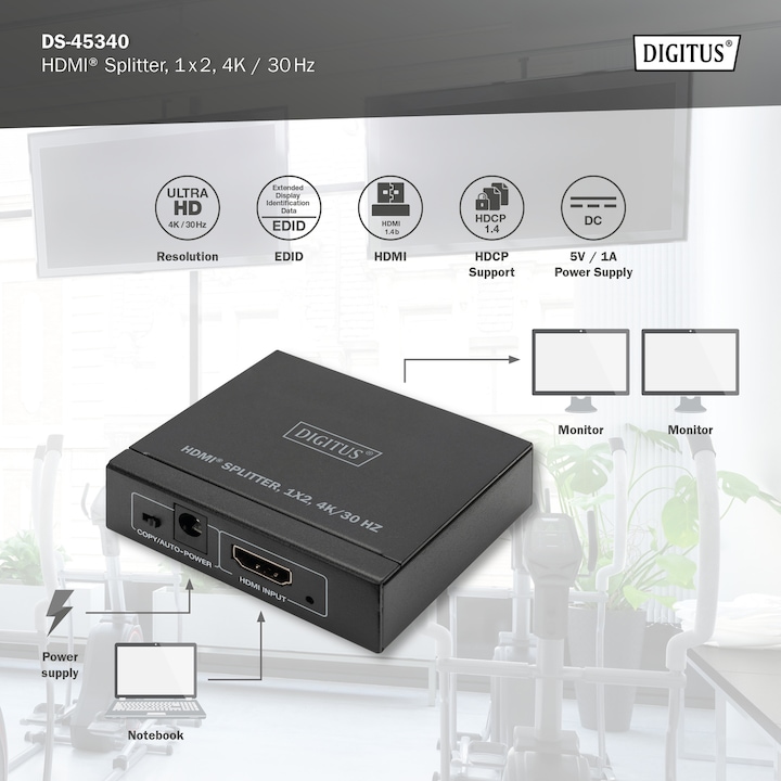 Produktbild Digitus HDMI Splitter, 1x2, 4K / 30 Hz