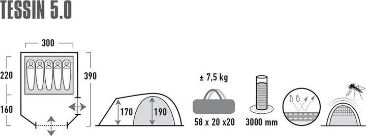 Actual product image High Peak Tessin 5.0 (Dome tent, 7.50 kg, 5 persons)