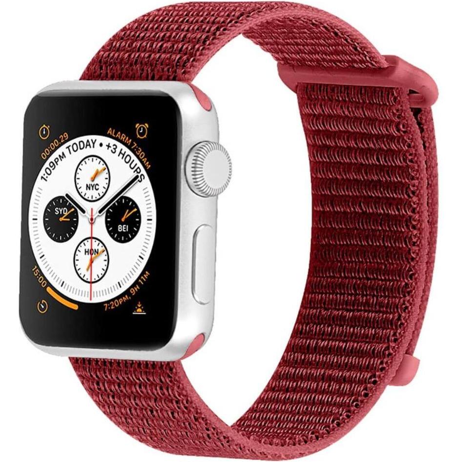 Thumbnail - Cover-Discount Apple Watch 44/45/46/49mm - Nylon Stoff Band flexibel mit Klett (Nylon), Uhrenarmband, Rot