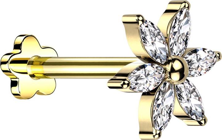 Actual product image Star Piercing Micro Threadless Labret Blume vergoldet Blume vergoldet Kristalle silber (without brass, Titanium)