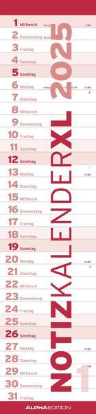 Alpha Edition Appunti Calendario XL ROT 2025 a righe, 15x64cm, Calendario da parete con spazio per (Nessuna rilegatura, Tedesco)