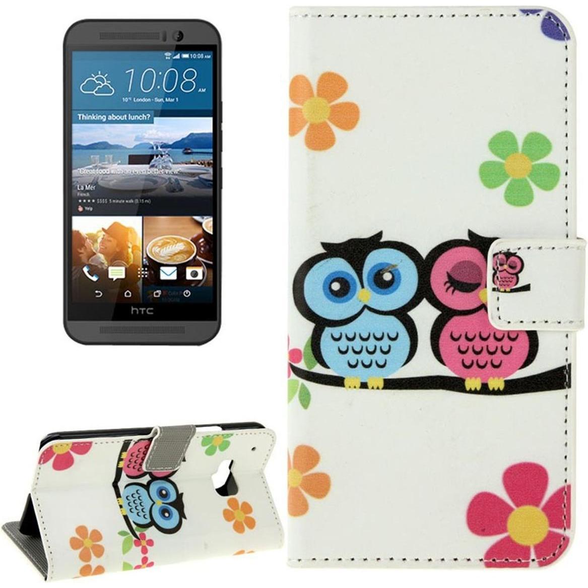 Thumbnail - König Design Handyhülle Tasche für Handy HTC One M9 Eulen Paar (HTC One M9), Smartphone Hülle, Mehrfarbig