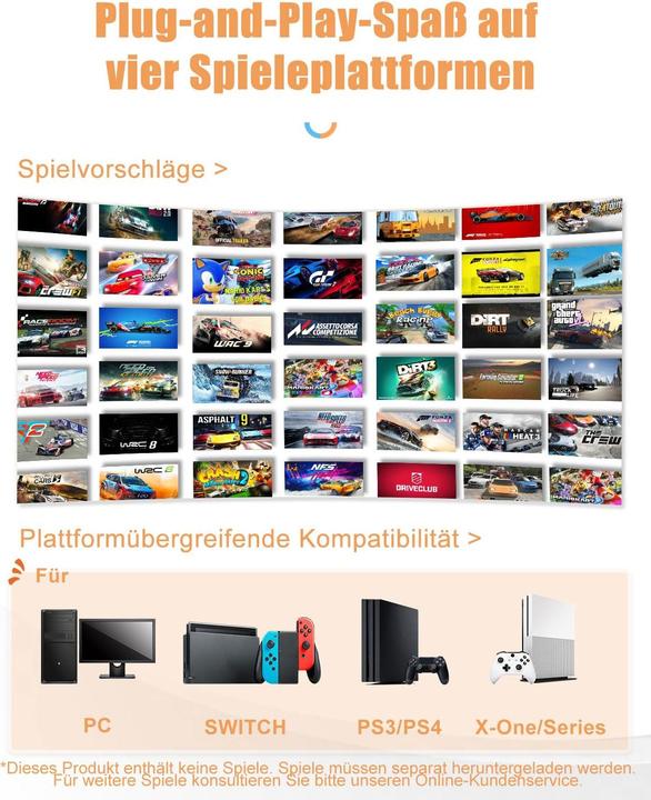 Produktbild PXN Gaming-Lenkrad mit Pedalen und Vibration (PC, PS3, PS4, Switch, Xbox One S, Xbox Series S, Xbox Series X)