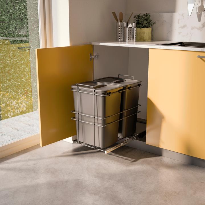 Produktbild Emuca Recyclingbehälter für die Küche mit Bodenbefestigung und manueller Auszug (70 l)