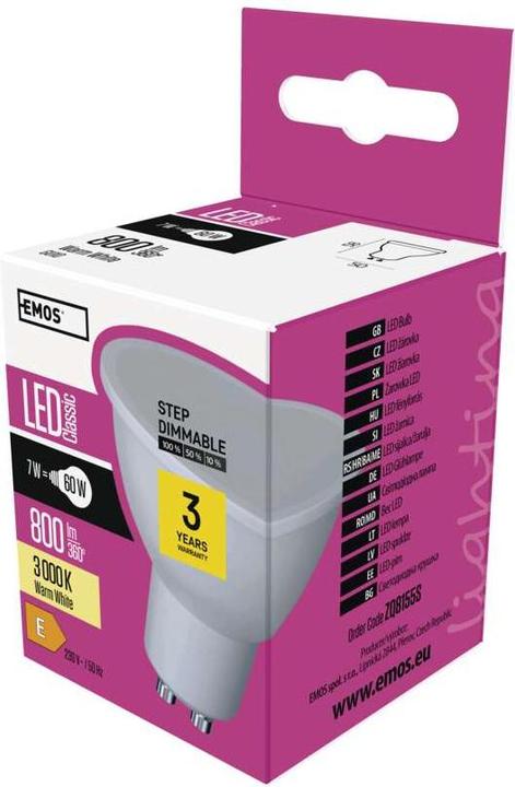 Produktbild Emos LED Lampe Classic MR16 / GU10 / 7 W (60 W) / 800 lm / Warmweiss / dimmbar (GU10, 7 W, 800 lm, 1 x, E)