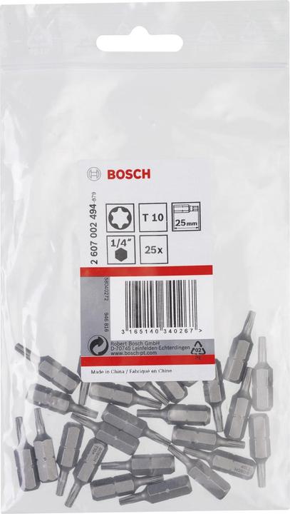 Actual product image Bosch Professional Zubehör Screwdriver bit extra-hard T10, 25 mm, pack of 25 (Hexagon socket TX)
