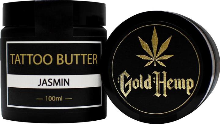 Produktbild GoldHemp Tattoo Aftercare Jasmin 30ml (Cannabidiol, Benzyl Salicylate, Linalool, Vitis Vinifera Sees Oil, Tocopherol, Aroma, Cera Alba, Cannabis Sativa Seed Oil, Cocos nucifera oil, Amyl Cinnamal, Panthenol, Pantolactone)