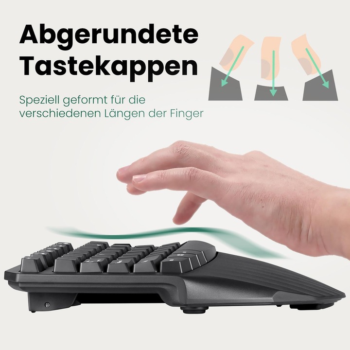 Produktbild Perixx PERIBOARD-613 DE B, Kabellose kompakte ergonomische Tastatur, schwarz (DE, Kabellos)