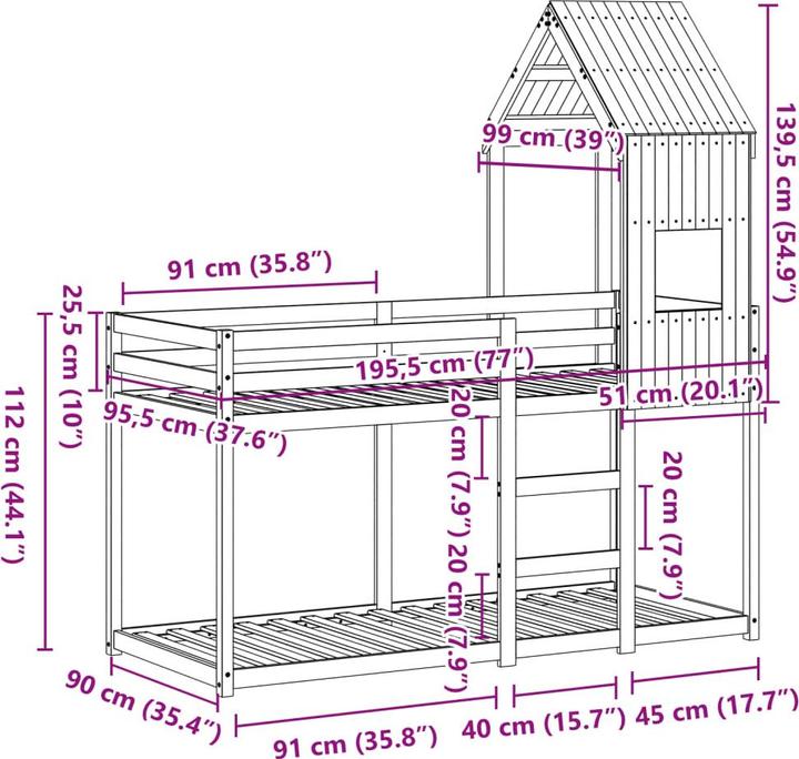 Produktbild vidaXL Etagenbett (90 x 190 cm)