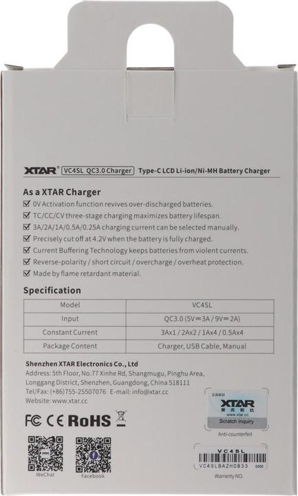 Image du produit Xtar VC4SL (1 pcs, 14500, 16340, 18500, 18650, 21700, 26650, AA, AAA, Batterie)