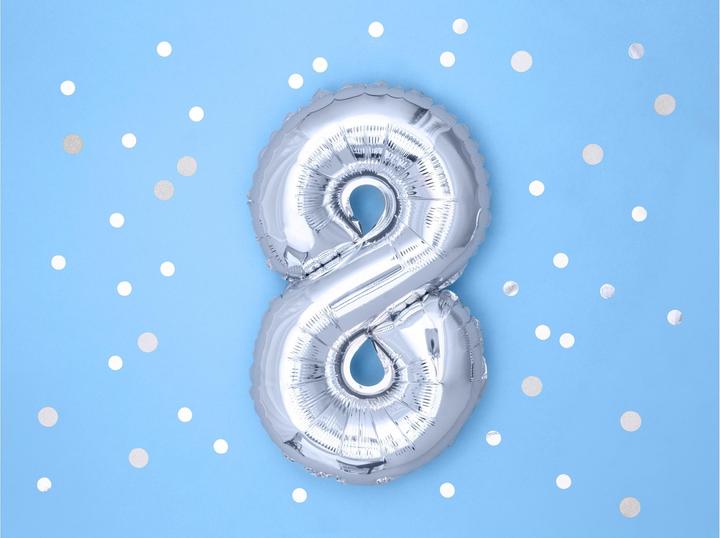 Actual product image Partydeco Number balloon foil 8 silver 35-40 cm (1 x)