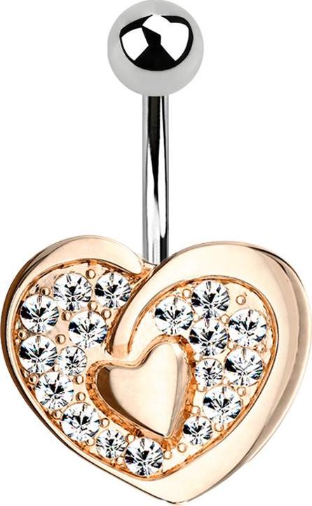 Produktbild Star Piercing Banane rosegold mit Kugel silber Kristallherz mit Herz (Messing, Chirurgenstahl 316L)