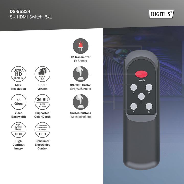 Actual product image Digitus 8K HDMI Switch, 5x1