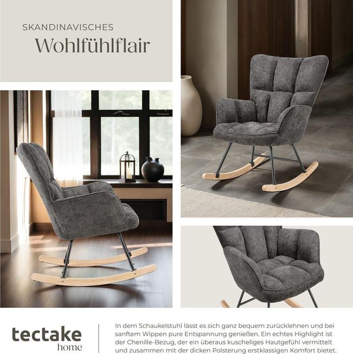 Actual product image tectake Rocking chair Torve - bouclé fabric, plush padding, wooden runners