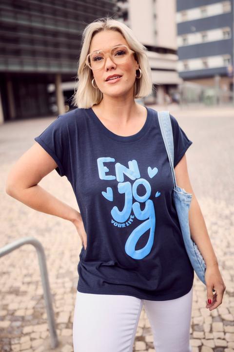 Actual product image Ulla Popken Enjoy Cap Sleeve Graphic Tee (60)