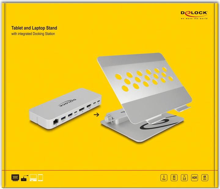 Produktbild Delock Tablet und Notebook Ständer mit integrierter Dockingstation (USB-C, 8 Ports)