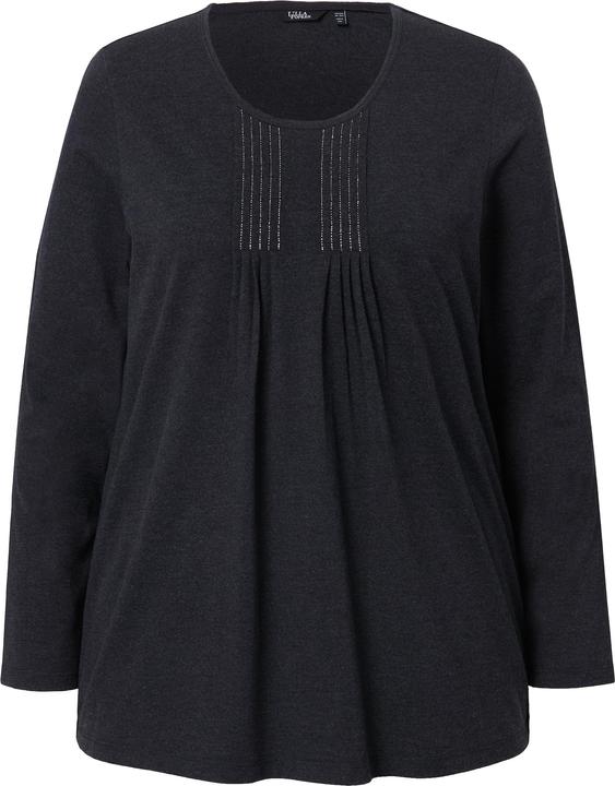 Immagine prodotto Ulla Popken Maglia dal taglio svasato con pieghe, perline, scollo a girocollo e maniche lunghe (42, 44)