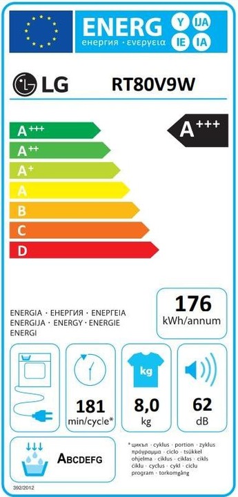 Label énergétique LG RT80V9W (8 kg, Modifiable)
