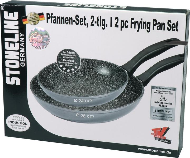 Actual product image Stoneline Pan Set of 2 6937 Frying, Diameter 24/28 cm, Suitable for induction hob, Fixed handle, Anthracite (Pan set + pot set, Aluminium, 24 x 9 cm)