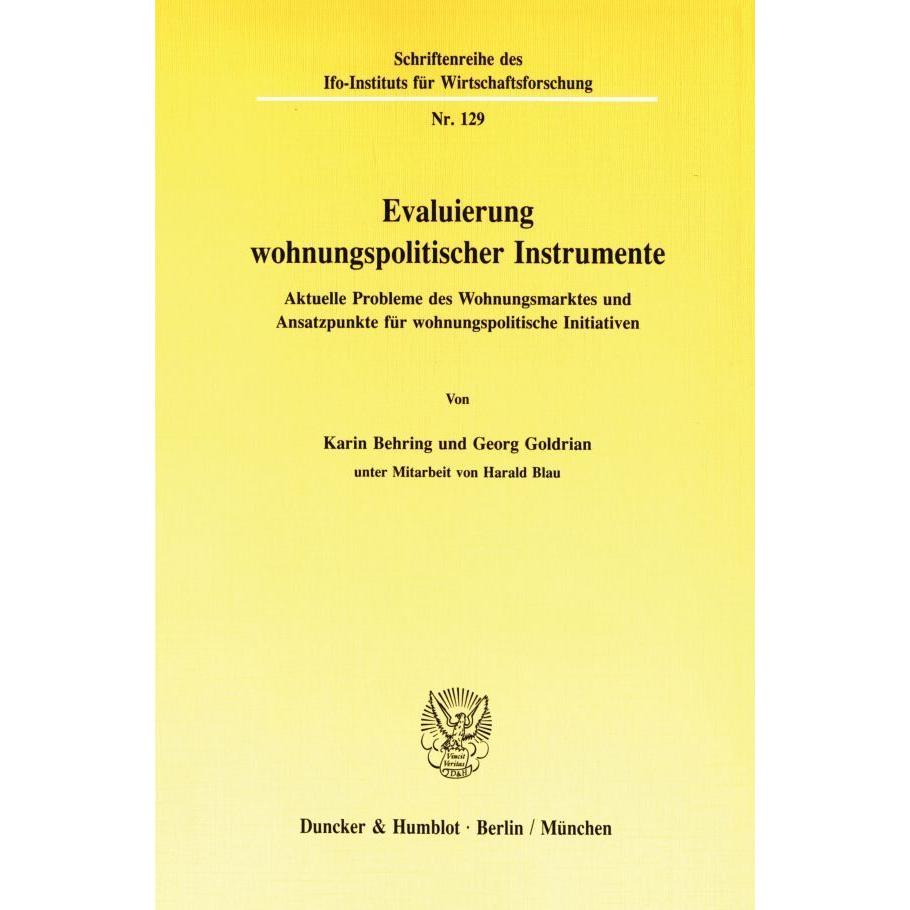 Evaluierung wohnungspolitischer Instrumente., Fachbücher von Karin Behring, Georg Goldrian