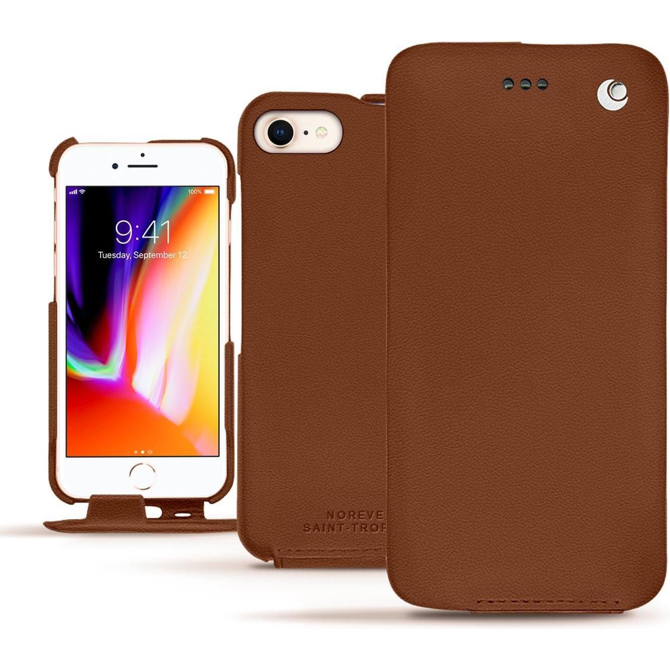Noreve Lederschutzhülle vertikal (Apple iPhone 8), Smartphone Hülle, Braun