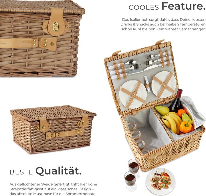 Actual product image tectake Picnic basket Föhr for 4 people, with cooler compartment & accessories