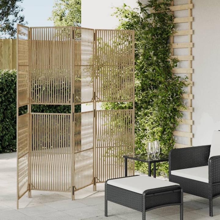 Produktbild vidaXL Paravent 4-tlg. Beige Poly Rattan,Farbe: Beige,Material: Poly