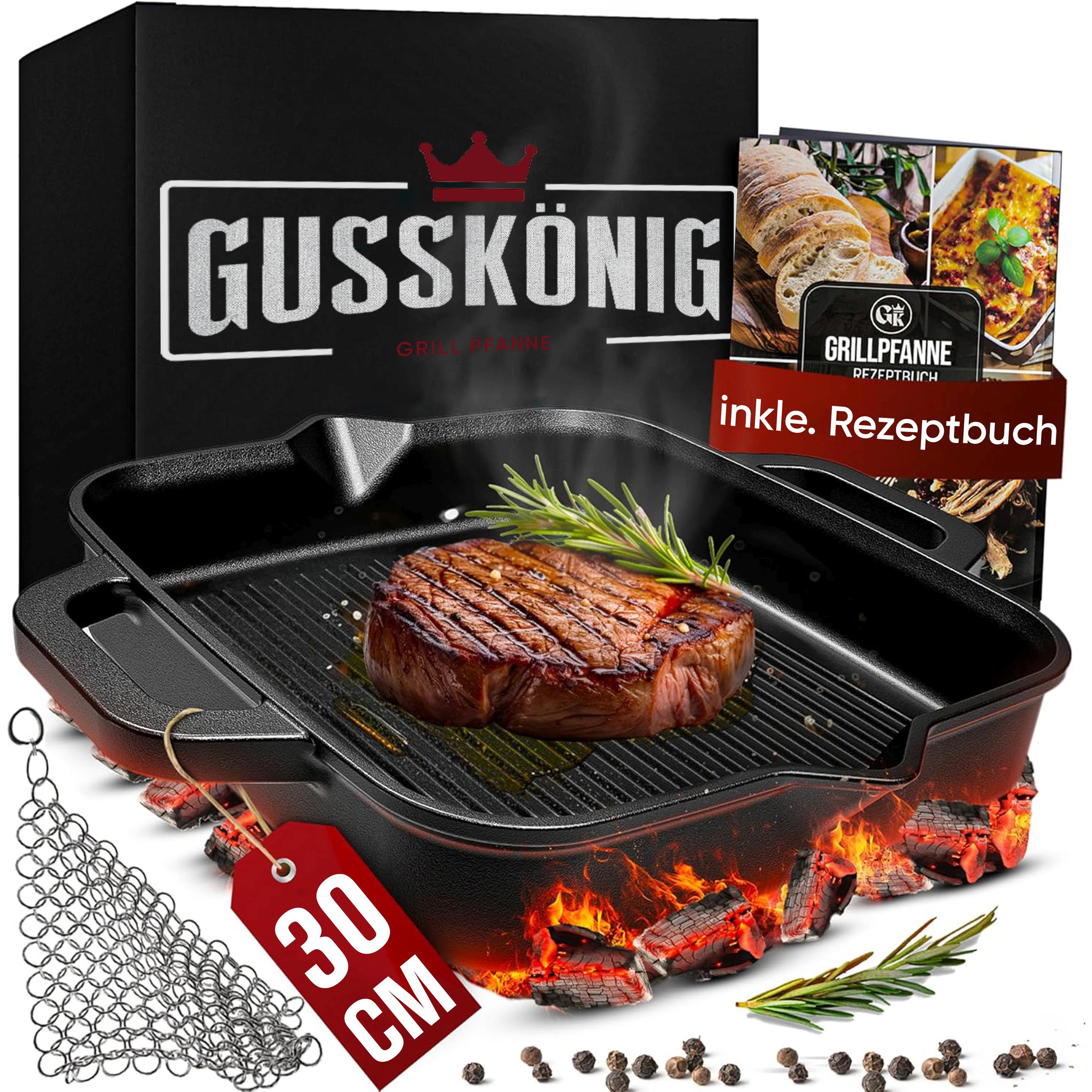 Gusskönig Gusseisen Grillpfanne (30cm) (30 cm, Grillpfanne, Gusseisen) (GK-020)