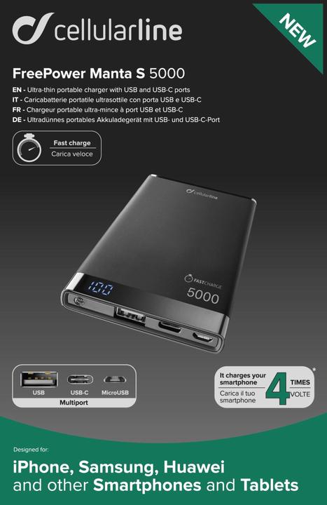 Produktbild Cellularline Freepower Manta S (5000 mAh, 10 W, 18.50 Wh)