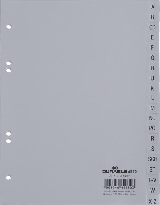 Durable REGISTRO PP 20 FOGLI IN RILIEVO A-Z A5 20 PEZZI 655010