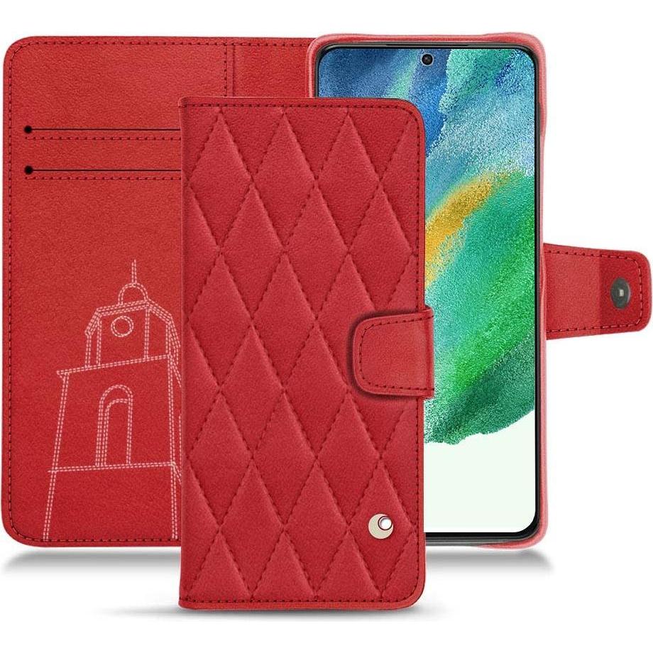 Noreve Lederschutzhülle Wallet (Samsung Galaxy S21 FE), Smartphone Hülle, Rot