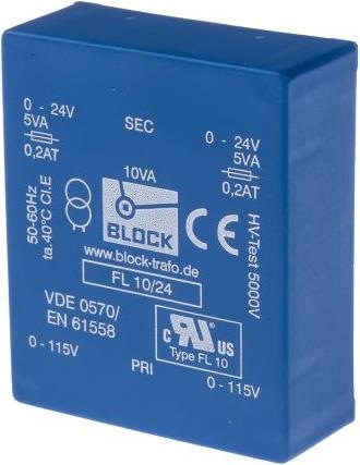 Productafbeelding Block Transformator FL PCB 10VA 2x24V