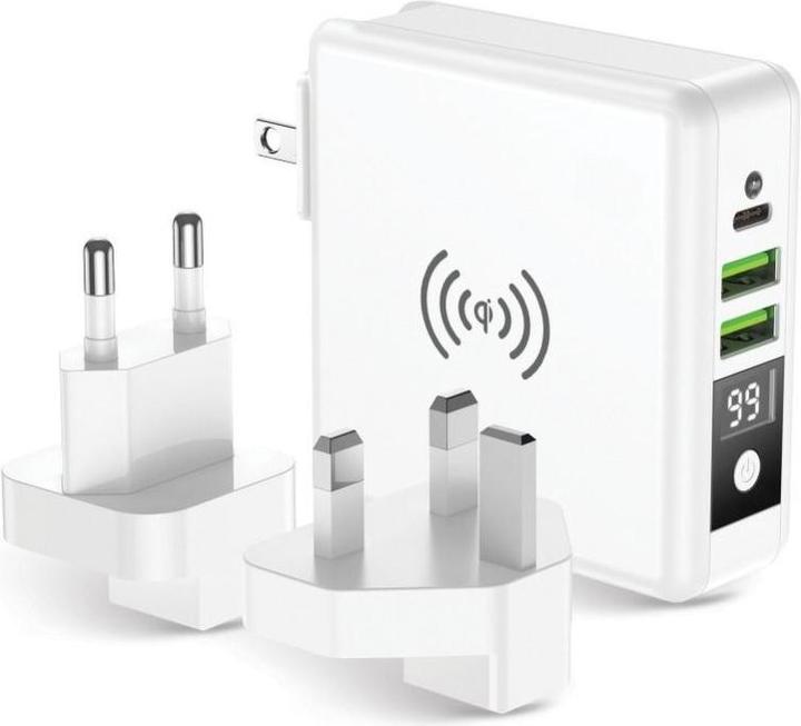 Forcell 4in1 15W travel set, wireless USB-C wall charger with 8000 mAh power bank (8000 mAh, 15 W)
