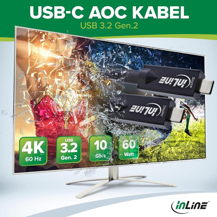 Produktbild InLine USB 3.2 Gen.2 AOC Kabel (10 m, USB 3.2 Gen 2, 60 W)