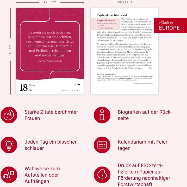 Produktbild Harenberg Starke Worte von starken Frauen Tagesabreisskalender 2026 (Deutsch)