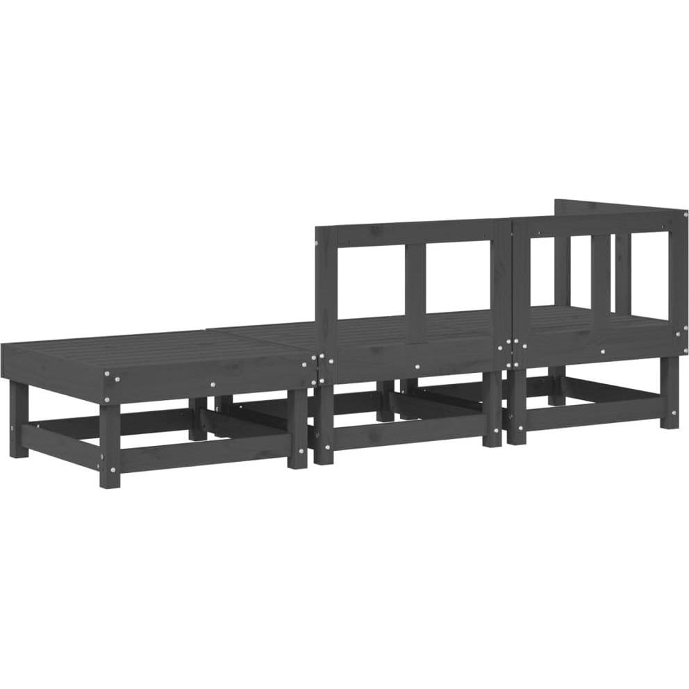 Thumbnail - VidaXL, Gartenlounge, 3-tlg. Garten-Lounge-Set Grau Massivholz Kiefer,Farbe