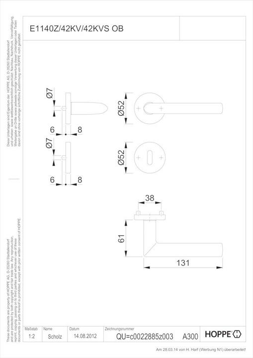 Actual product image Hoppe Rosette set Stockholm E1140Z/42KV/42KVS stainless steel F69 round OB DIN left / right D/D (Door handle)