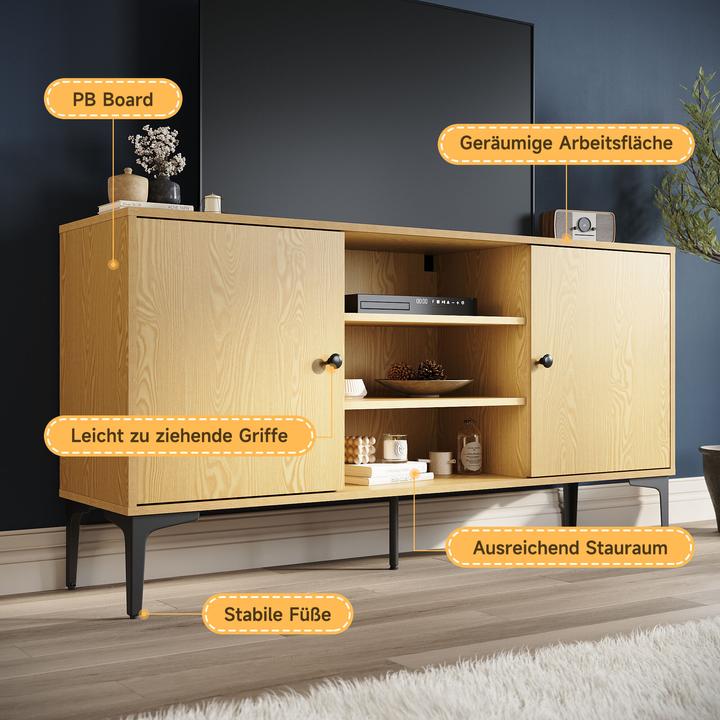 Actual product image SONNI TV-Schrank, 2-triger Fernsehtisch, 3 offene F?cher,135 x 35 x 70 cm, Originalholzfarbe
