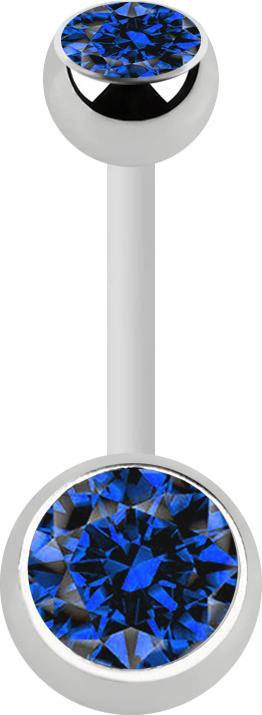 Produktbild Star Piercing Banane weiss mit zwei Kugeln silber Kristall dunkelblau (Kunststoff, ohne Messing, Chirurgenstahl 316L)