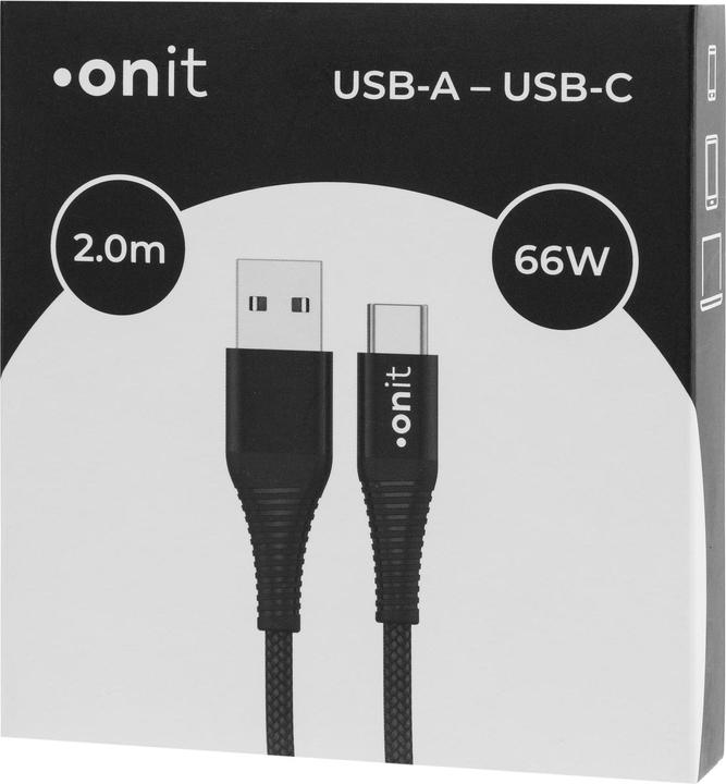 Produktbild Onit USB 2.0-Kabel USB A - USB C 2 m, Schwarz (2 m, USB 2.0, 66 W)