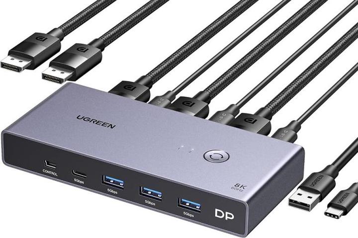 Produktbild Ugreen - KVM Switch CM695 (25962) - 2x DP, 8K@60Hz, Type-C, Mini USB, RGB Video, LPCM Audio - Black