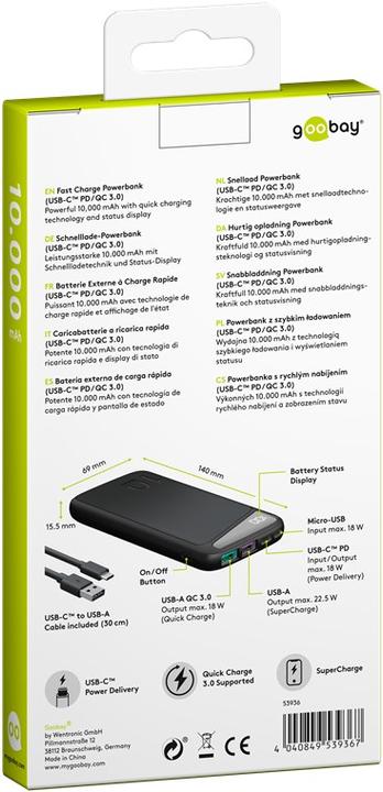 Produktbild Goobay Schnelllade-Powerbank (10000 mAh, 22.50 W, 37 Wh)