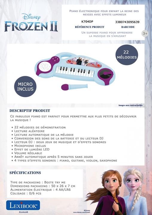 Image du produit Lexibook Clavier électronique Disney Frozen avec effets de lumière (Multilingue)