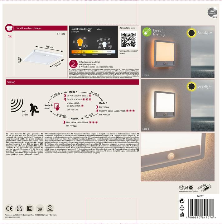 Actual product image Paulmann Outdoor 230V Seawater Panel Lamina (1700 lm, IP44)