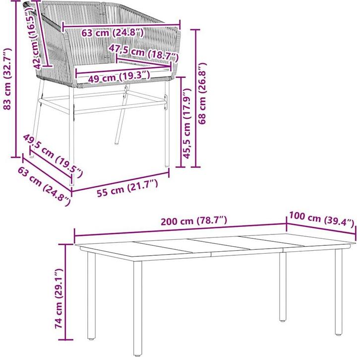 Produktbild vidaXL Garten Essgruppe (200 x 100 x 74 cm)