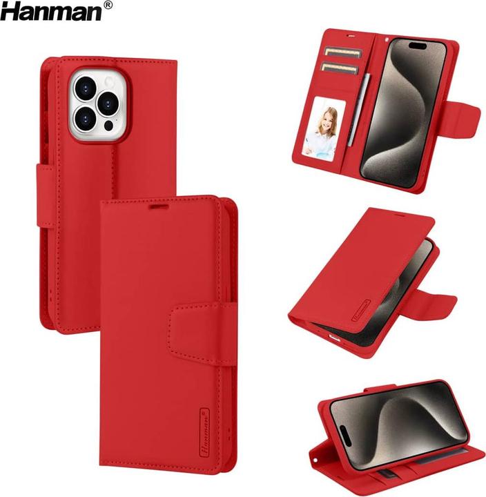 Produktbild Hanman Apple iPhone 12 / 12 Pro - Mill Flip Case mit 3 Kartenfächern, rot (Apple iPhone 12, Apple iPhone 12 Pro)
