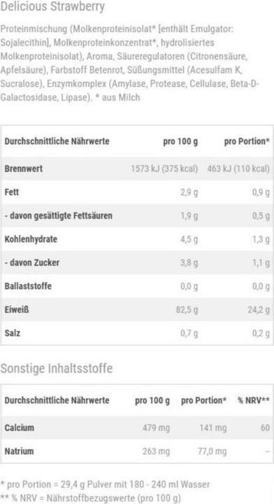 Nährwerte und Zutaten Optimum Nutrition Gold Standard 100% Whey (Erdbeer, 1 Stk., 4530 g)