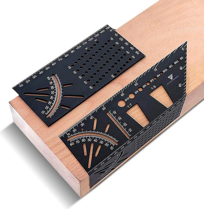 Immagine prodotto Stahlwerk Set di 2 righelli per angoli obliqui con arresto e maschera di foratura Calibro per angoli obliqui